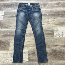 True Religion women’s Blue Jeans Rhinestone Skinny Made In USA 28 READ