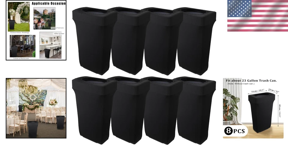 Trash Can Cover 23 Gallon Fitted Outdoor Waste Container Cover 8 Pack - Image 2 of 4