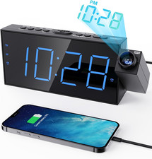 Projection Alarm Clock for Bedroom, 7" Blue LED Display with Adjustable Projecti