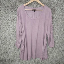 Lane Bryant Top Womens Plus 26/28 Purple Shimmer Scoop Neck Ruched Sleeve Tee