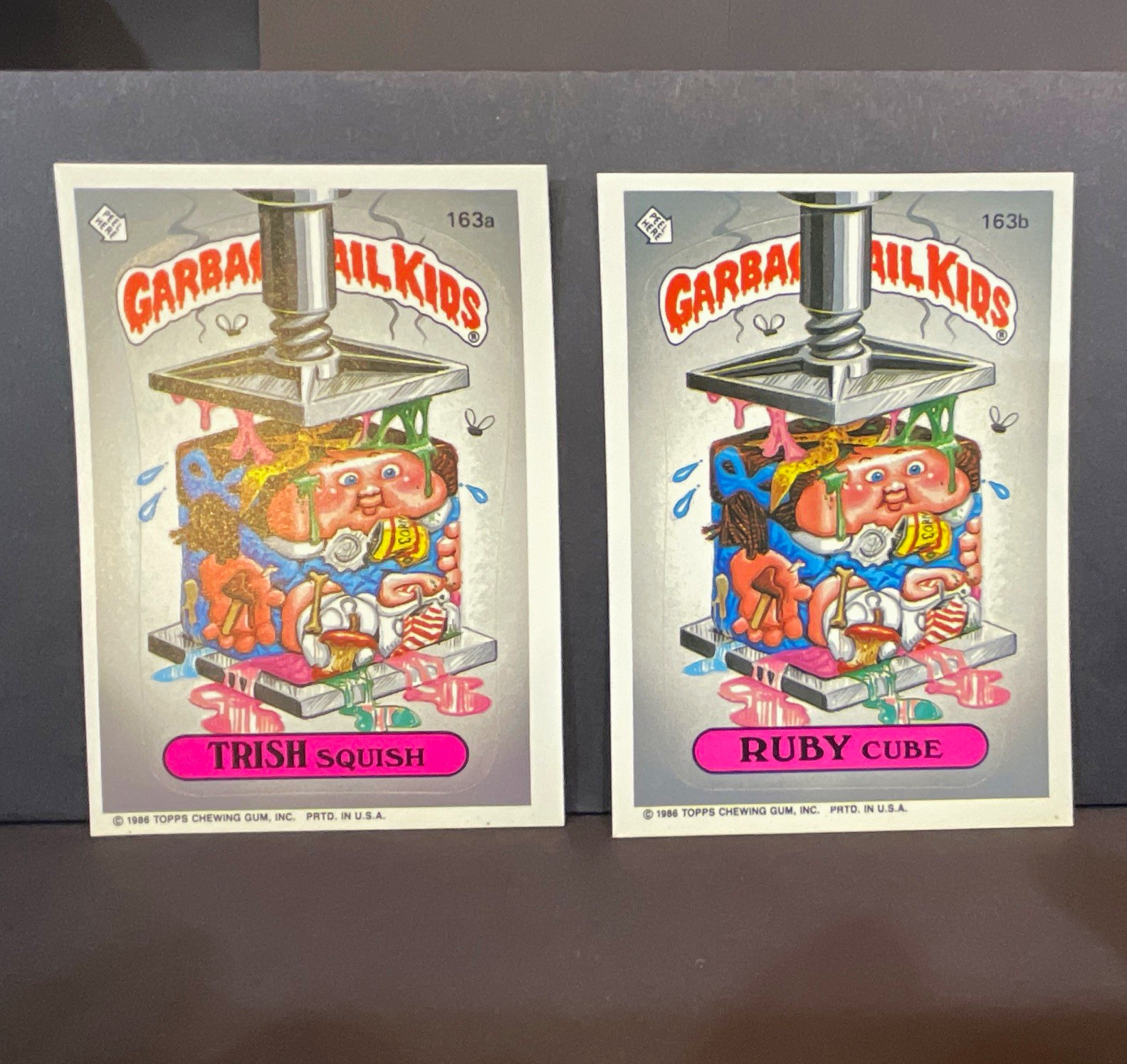 Topps 1986 Garbage Pail Kids 163a 163b Trish Squish Ruby Cube 2-Card Lot