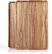2 PCS Solid Acacia Wood Serving Trays 13 * 9 inch Rectangular Wooden Serving ...