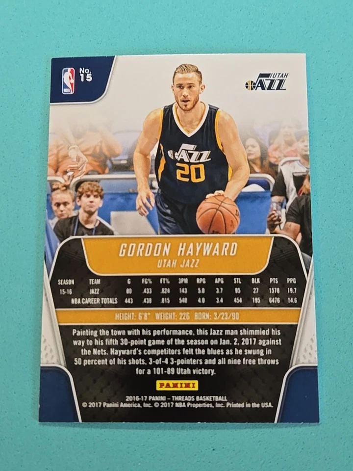 2016-17 Gordon Hayward Panini Threads #15 - Image 2 of 2