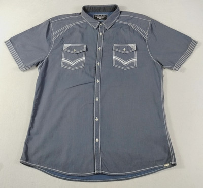 Buckle Black Shirt Mens 2XL Blue Short Sleeve Western Button Up Contrast Stitch