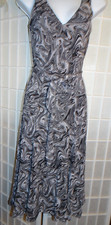 Michael Kors Black and White V Neck Sleeveless Midi Dress Belted Swing Size XS