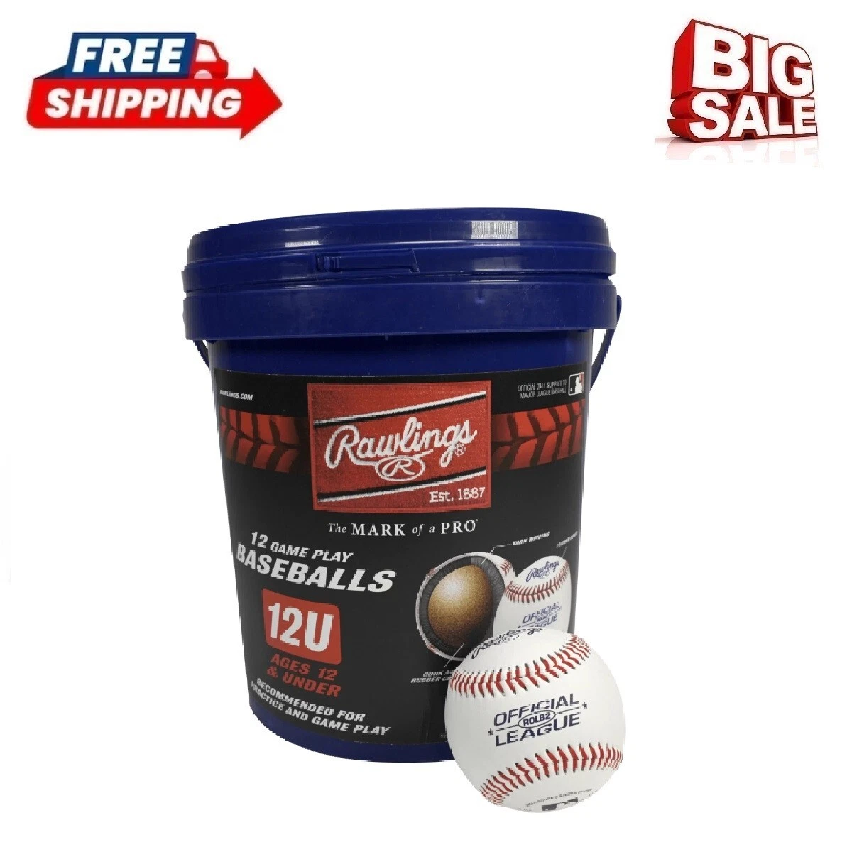 Rawlings ROLB2 12U Official League Youth Practice Baseball Bucket