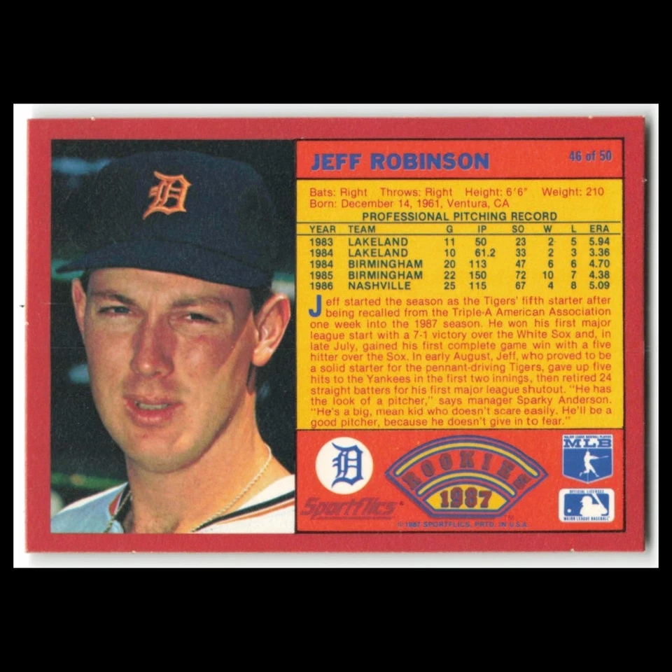Jeff Robinson Rookie #46 1988 Sportflics Rookies II Detroit Tigers Baseball Card - Image 2 of 3