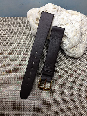 16 mm BROWN GENUINE HIRSCH QUALITY CALF LEATHER MEN'S WATCH BAND GOLD BUCKLE NEW