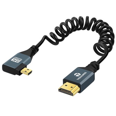 8K Left Angle Micro HDMI to Coiled Cable 3FT,90 Degree Micro... 