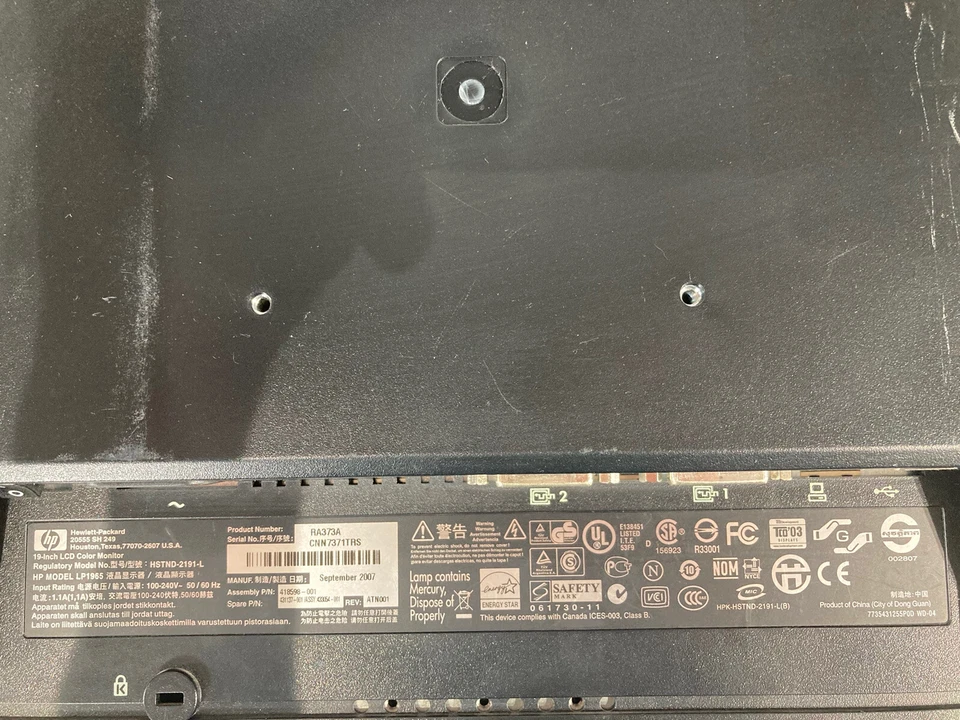 19" HP LP1965 RA373A Monitor: No Stand - Image 4 of 4