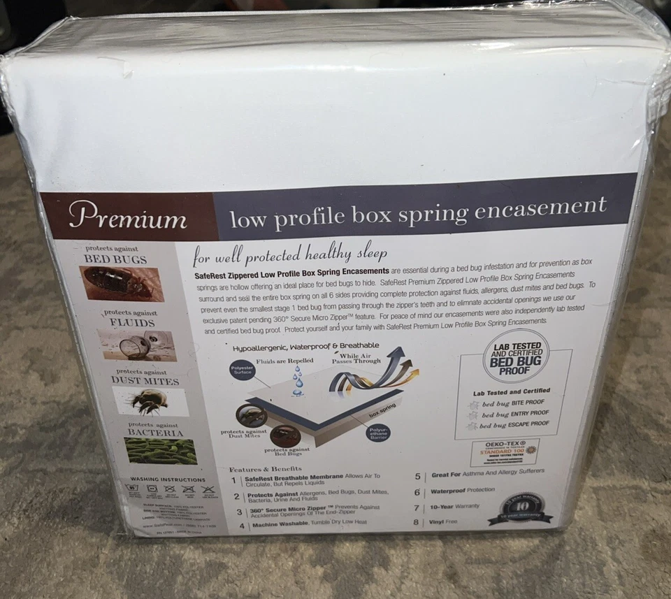 Nuevo protector de colchón SafeRest Queen hipoalergénico impermeable para chinches cremallera completa Foto 2 de 3
