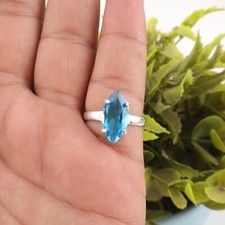 Swiss Blue Topaz Ring 925 Sterling Silver Handmade Jewelry Ring Gift For Mother
