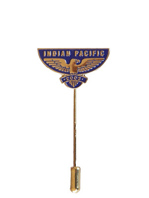 2003 INDIAN PACIFIC AUSTRALIA TRAIN RAIL SOUVENIR LAPEL TIE HAT STICK PIN BROOCH