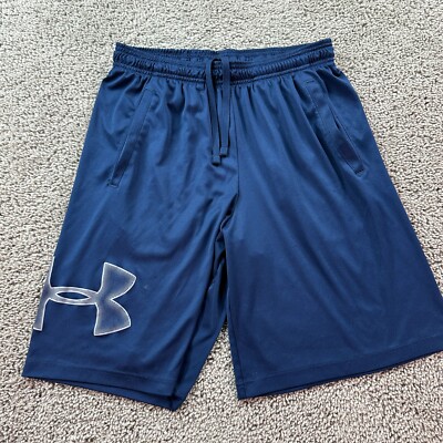 Under Armour UA Tech Shorts Mens Medium Blue White Drawstring FLAW