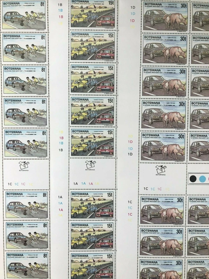 Botsuana 1990 - Coches nacionales de seguridad vial - Juego de 3 hojas Scott #487-9 - MNH Foto 2 de 2