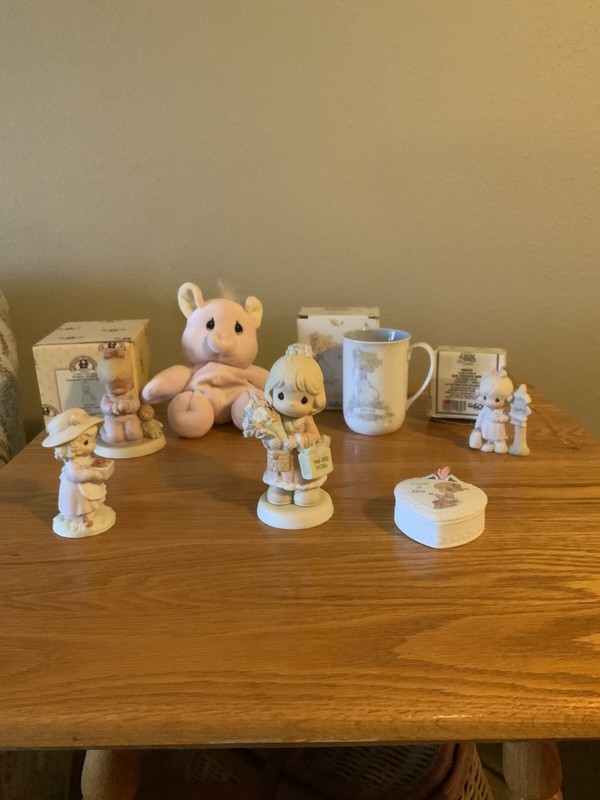 Lot Of 7 Precious Moments Coffee Mug, Beanie, Trinket Box & Figurines