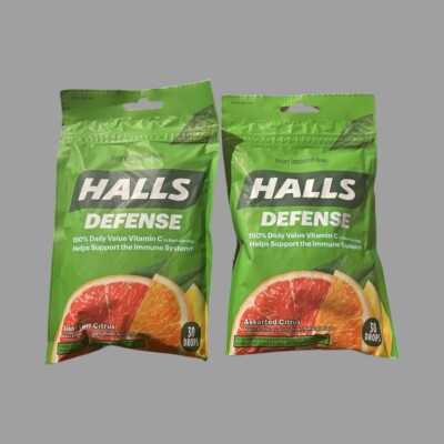 Halls Defense Dietary Supplement Assorted Citrus Cough Drops 30 Lot of 2 bags