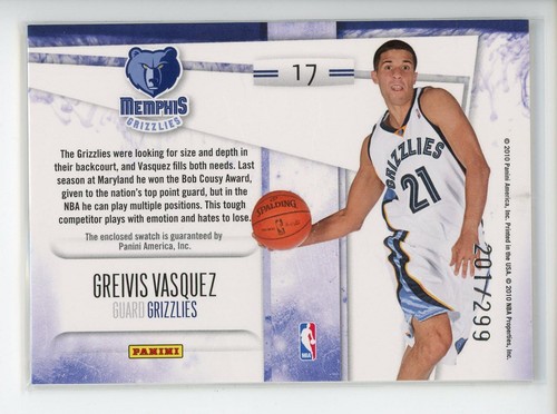 2010-11 Panini Rookies Stars Dress Success Materials #17 Greivis Vasquez /299 - 第 2/2 張圖片