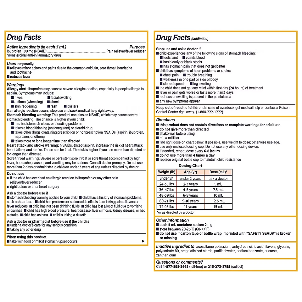 Niños Motrin Ibuprofeno Niños Medicina Sabor Baya 3 x 4 fl oz SIN ENVÍO A CA Foto 2 de 3