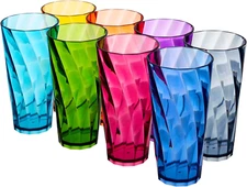 Optix Plastic Reusable Drinking Glasses (Set of 8) 26Oz Iced-Tea Cups in Jewel T