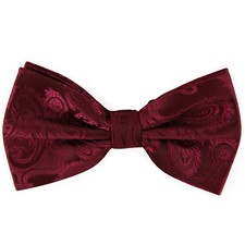New Brand Q men's pre-tied bow tie paisley microfiber formal wedding burgundy