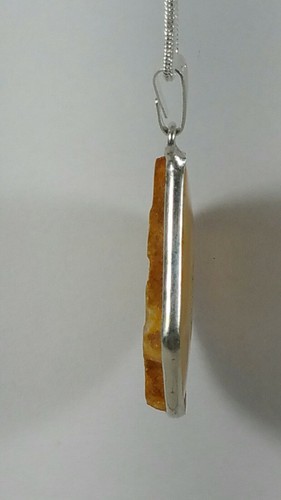 1.6" YELLOW GEODE SLICE DRUZY QUARTZ STERLING SILVER PENDANT NECKLACE 18" - Picture 10 of 11