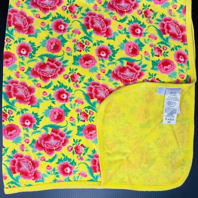 Rosie Pope Yellow Baby Blanket Pink Floral Stretchy Cotton Jersey Knit Swaddle