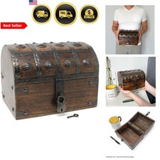 Wooden Treasure Chest with Lock Large Decorative Pirate Storage Box