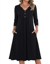 A Line Dresses for Women 2026 Fall Casual 3/4 Sleeve V Neck Sundress