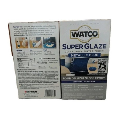2 PACK Rust-Oleum Watco Super Glaze Pour On High Gloss Epoxy 1 Qt Metallic Blue