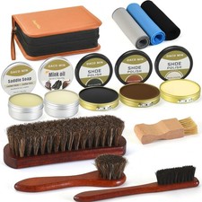 Leather Shoe Care Kit, Professional 13-Piece Shoe Polish Gift Set with Saddle...