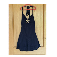 Damen Jumpsuit blau ripp Halterneck V-Ausschn...
