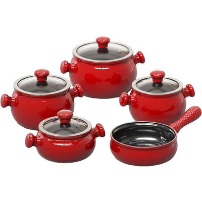 Ceraflame Joy Premiere 9-Piece Ceramic Cookware Set Handmade Non-Toxic (Red)