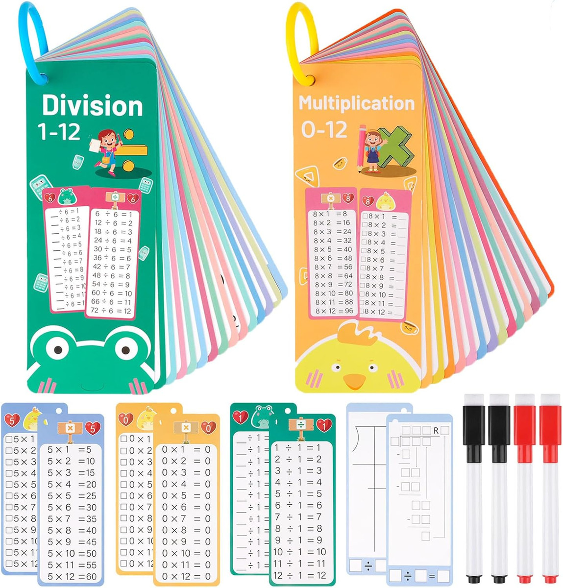 Multiplication and Division Flash Cards 30 Pcs, 0-12 Math Flash Cards with 4 Dry