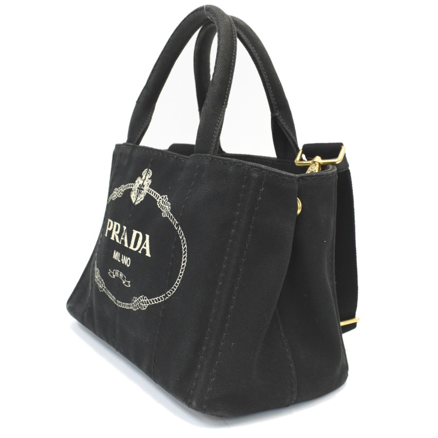Prada Canapa Tote Bag 2way Shoulder Bag 1BG439 Canvas Black Triangle Logo PRADA thumbnail 2