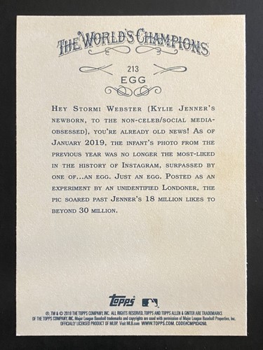 Egg 2019 Topps Allen & Ginter #213 - Picture 2 of 2