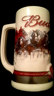 BUDWEISER STEIN TWO THOUSAND ELEVEN DECORATIVE CHRISTMAS HANDCRAFTED STEIN. NEW