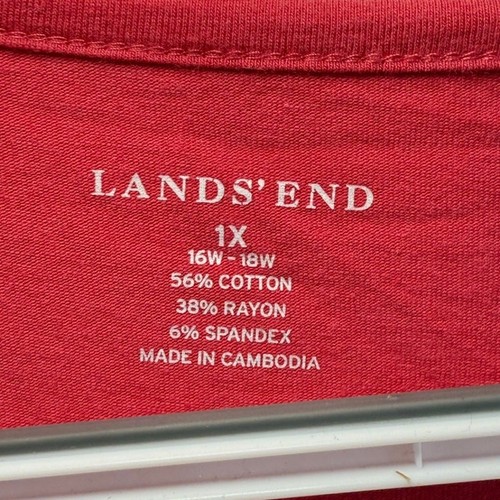 Lands end pink ruffle scoop neck t shirt womens 1X basic classic casual solid - Picture 2 of 5