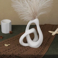 Unique White Ceramic Vases for Home Decor, 9.1" H Boho Nordic Aesthetic Modern S