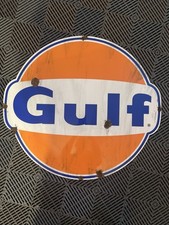 Antique Style Porcelain Look Gulf Oil Dealer Service Gas Station Large Sign
