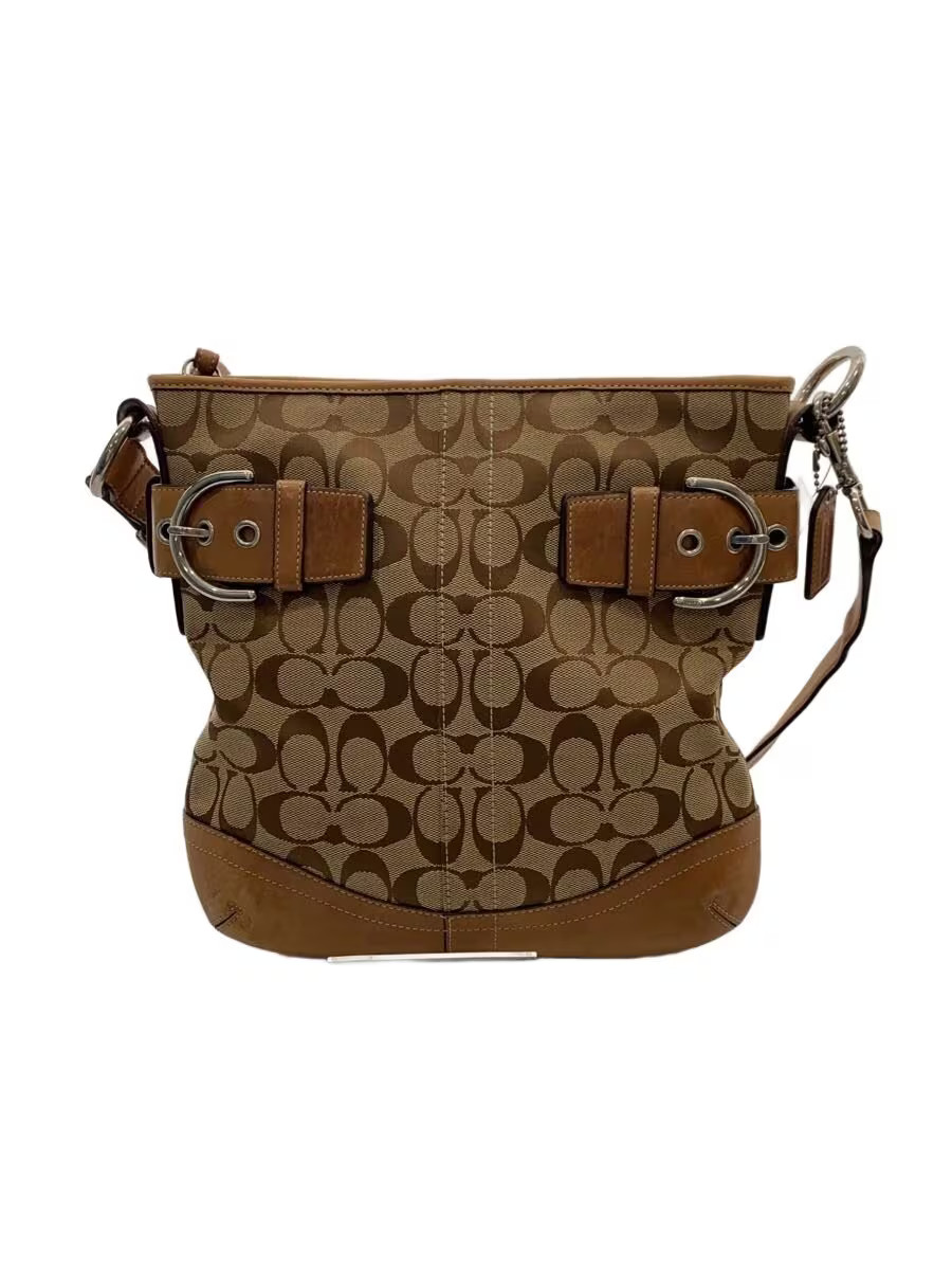 COACH shoulder bag signature beige leather canvas BEG all-over pattern