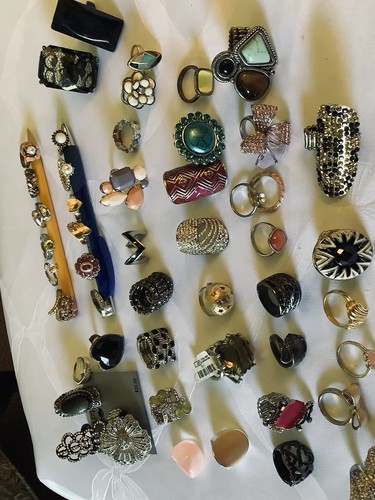 (LOT OF 50) Wearable Costume Jewelry Rings, Used, Not Mint Condition, Free Ship