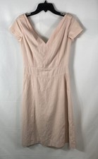 Marc Jacobs Women's Pink Cotton V-Neck Short Sleeve Pleated Fit Flare Dress Sz 4