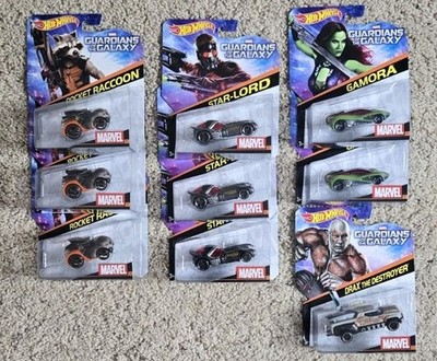 Lot of (9) 2014 Hot Wheels Character Cars Marvel Guardians Of The Galaxy. 