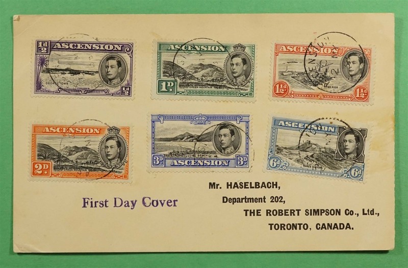 DR WHO 1938 ASCENSION FDC KGVI POSTCARD TO CANADA R78528