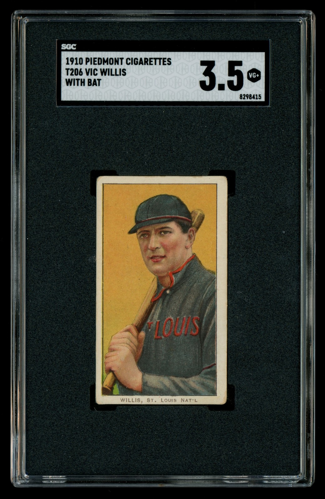 1910 T206 Piedmont 350 Vic Willis w/ Bat St. Louis Cardinals HOF SGC 3.5 VG+