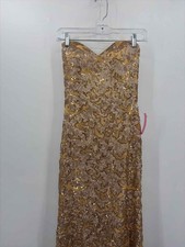 Pre-Owned La Femme Gold Size 0 Sequin Maxi Evening Gown
