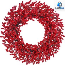 Christmas Decor, 22" Christmas Wreath for Front Door with Red Berry