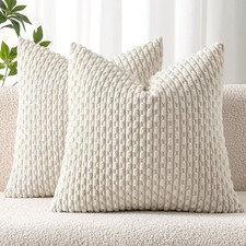 Pack of 2 Decorative Throw Pillow Covers 18x18 Inch Soft Boho Striped Texture...