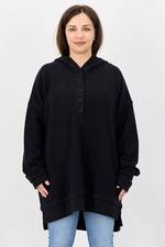 Aerie Black Oversized Henley Snap Ribbed Waffle Hoodie Sweatshirt Women  s Sm